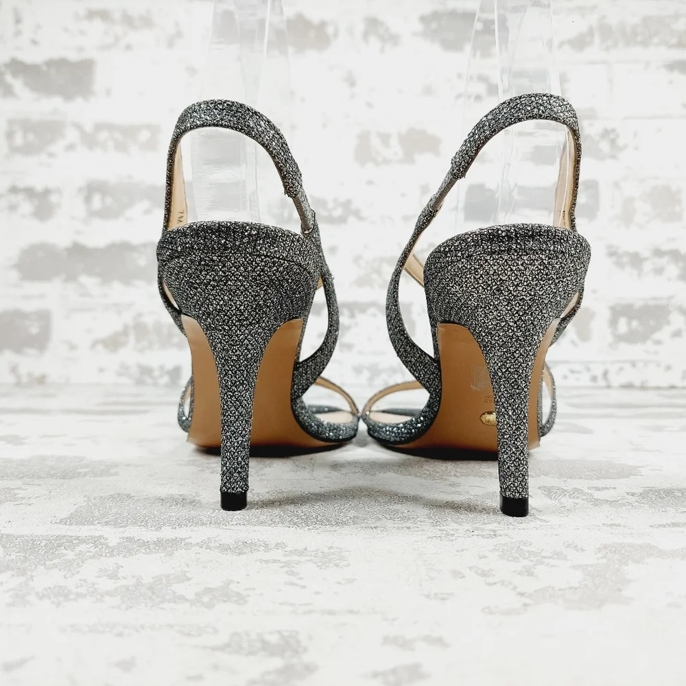 NEW Pelle Moda Rooni Silver Sparkle Mid Heel Slip On Sandals W554 - Picture 5 of 13